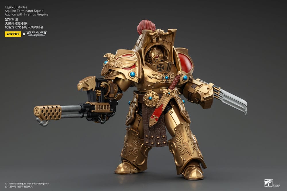 Warhammer The Horus Heresy Action Figur 1/18 Legio Custodes Aquilon Terminator Squad Aquilon med Infernus Firepike 14 cm