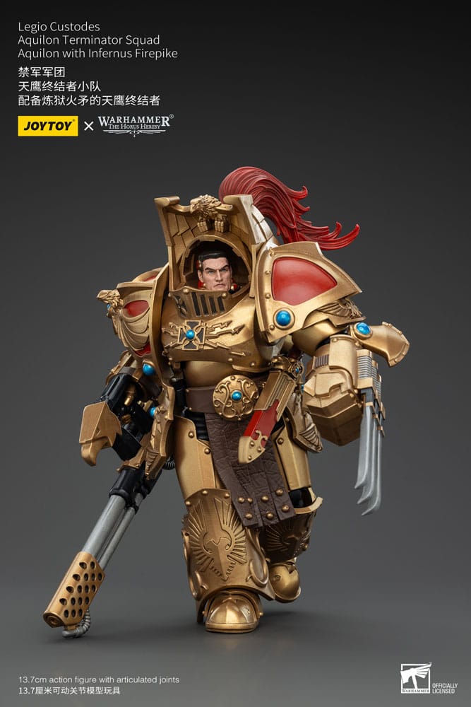 Warhammer The Horus Heresy Action Figur 1/18 Legio Custodes Aquilon Terminator Squad Aquilon med Infernus Firepike 14 cm