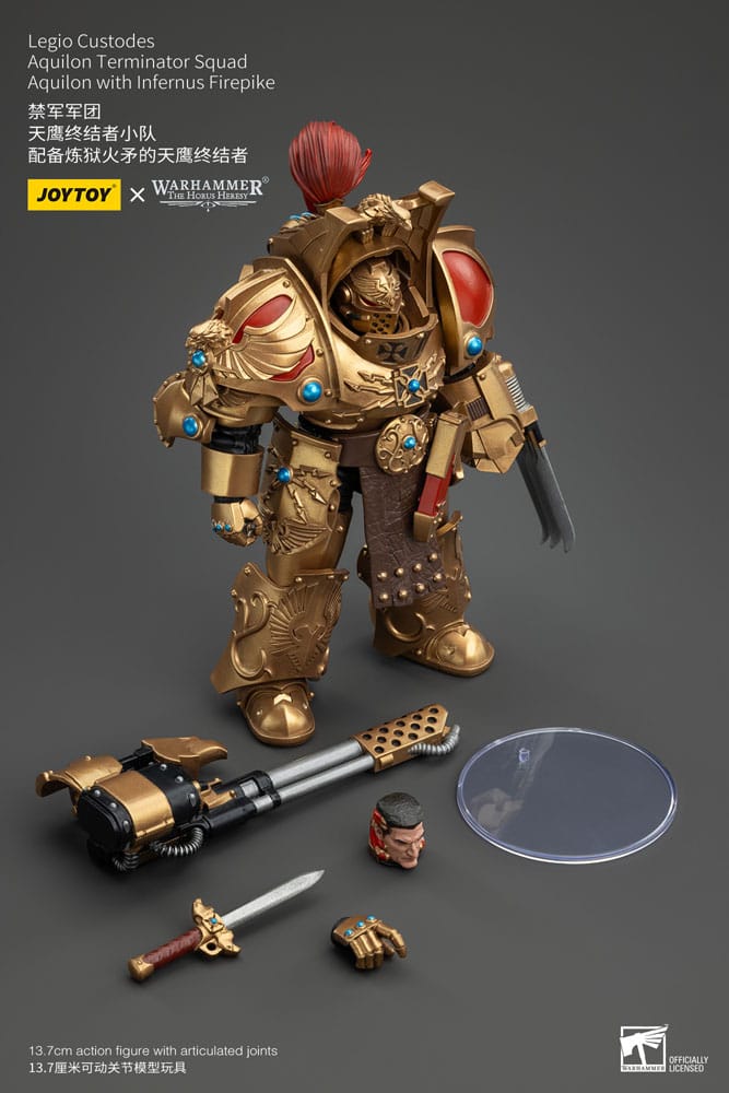 Warhammer The Horus Heresy Action Figur 1/18 Legio Custodes Aquilon Terminator Squad Aquilon med Infernus Firepike 14 cm