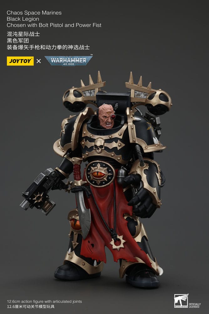 Warhammer 40K ActionFigur Chaos Space Marines Zwart legioen gekozen met boutpistool en power vuist 20 cm