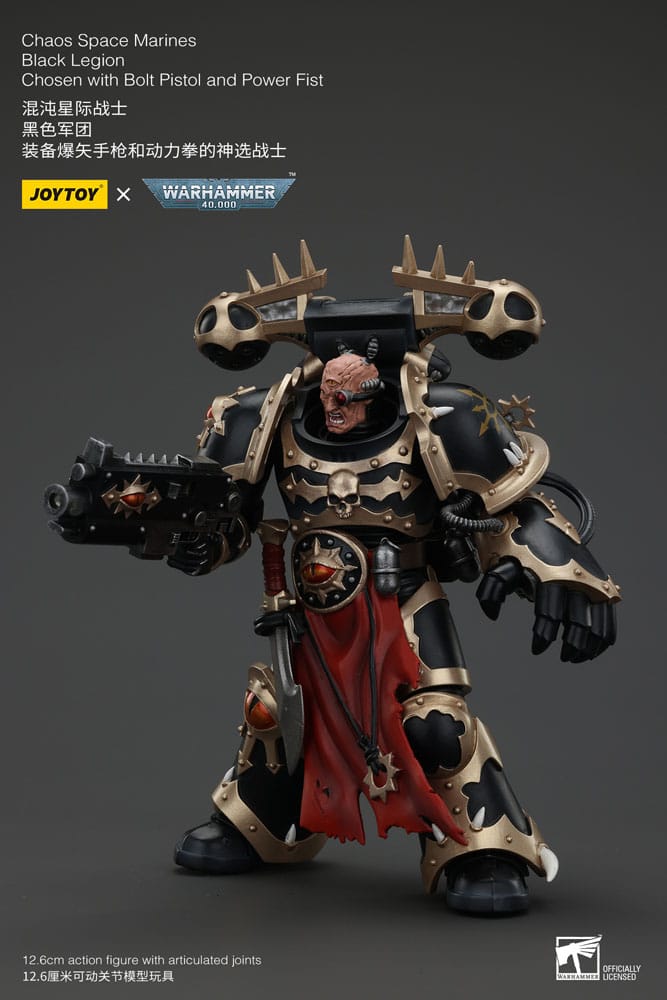 Warhammer 40K ActionFigur Chaos Space Marines Zwart legioen gekozen met boutpistool en power vuist 20 cm