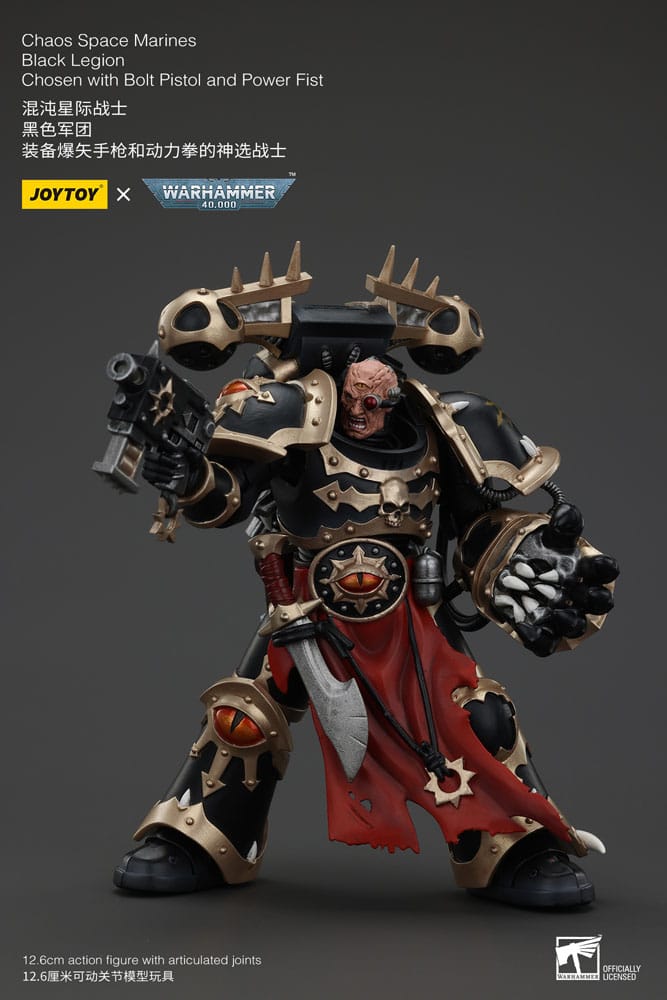 Warhammer 40K ActionFigur Chaos Space Marines Zwart legioen gekozen met boutpistool en power vuist 20 cm
