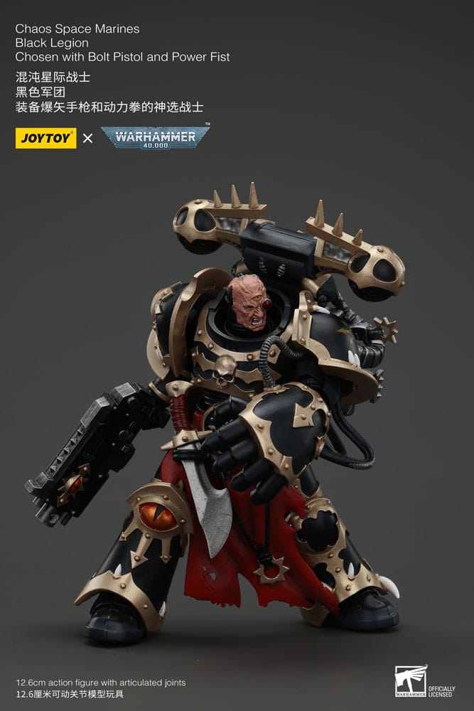Warhammer 40K ActionFigur Chaos Space Marines Zwart legioen gekozen met boutpistool en power vuist 20 cm