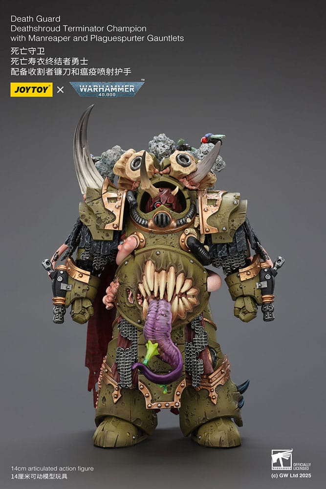 Warhammer 40k Akcijska figura 1/18 Death Guard Deathshroud Terminator Champion with Manreaper and Plaguespurter Gauntlets 14 cm