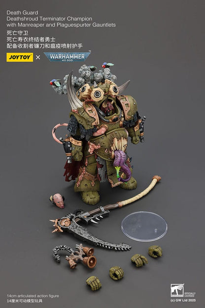 Warhammer 40k Akcijska figura 1/18 Death Guard Deathshroud Terminator Champion with Manreaper and Plaguespurter Gauntlets 14 cm