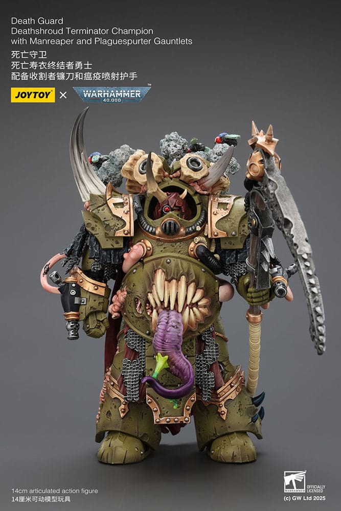 Warhammer 40k Akcijska figura 1/18 Death Guard Deathshroud Terminator Champion with Manreaper and Plaguespurter Gauntlets 14 cm