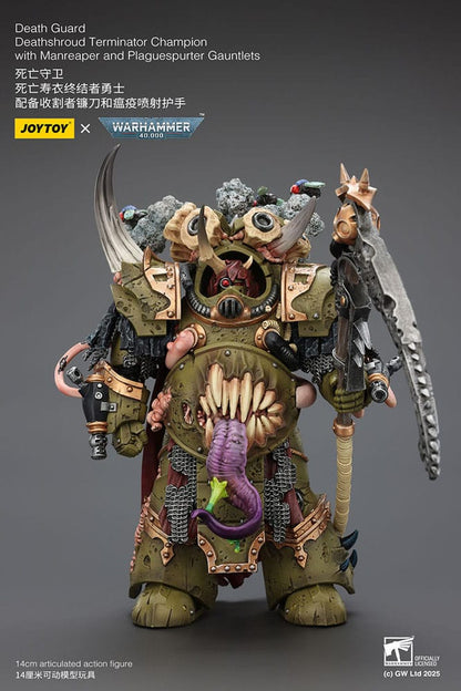 Warhammer 40k Akcijska figura 1/18 Death Guard Deathshroud Terminator Champion with Manreaper and Plaguespurter Gauntlets 14 cm