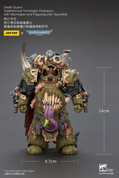 Warhammer 40k Akcijska figura 1/18 Death Guard Deathshroud Terminator Champion with Manreaper and Plaguespurter Gauntlets 14 cm