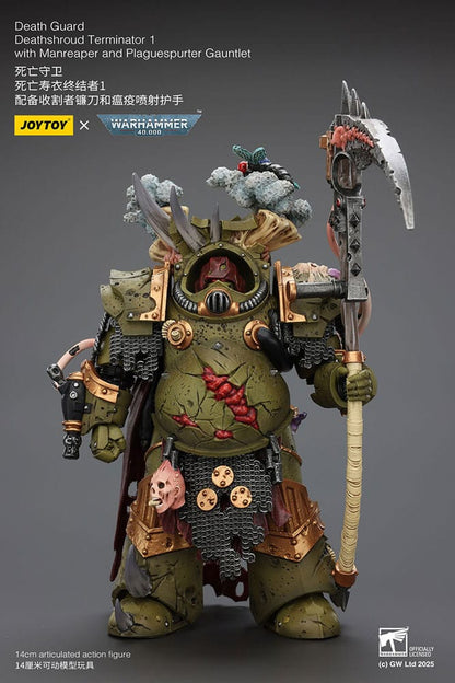 Warhammer 40k Action Figure 1/18 Death Guard Deathshroud Terminator 1 con Manreaper e Plaguespurter Gauntlet 14 cm