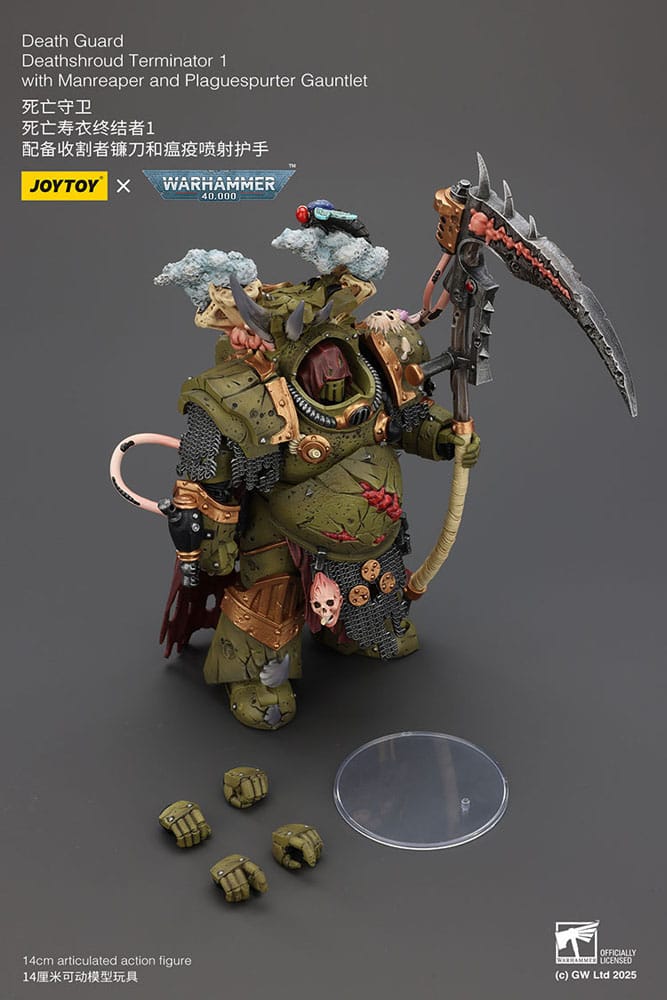 Warhammer 40k Action Figure 1/18 Death Guard Deathshroud Terminator 1 con Manreaper e Plaguespurter Gauntlet 14 cm