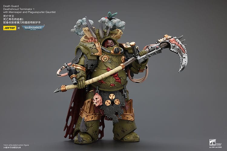 Warhammer 40k Action Figure 1/18 Death Guard Deathshroud Terminator 1 con Manreaper e Plaguespurter Gauntlet 14 cm