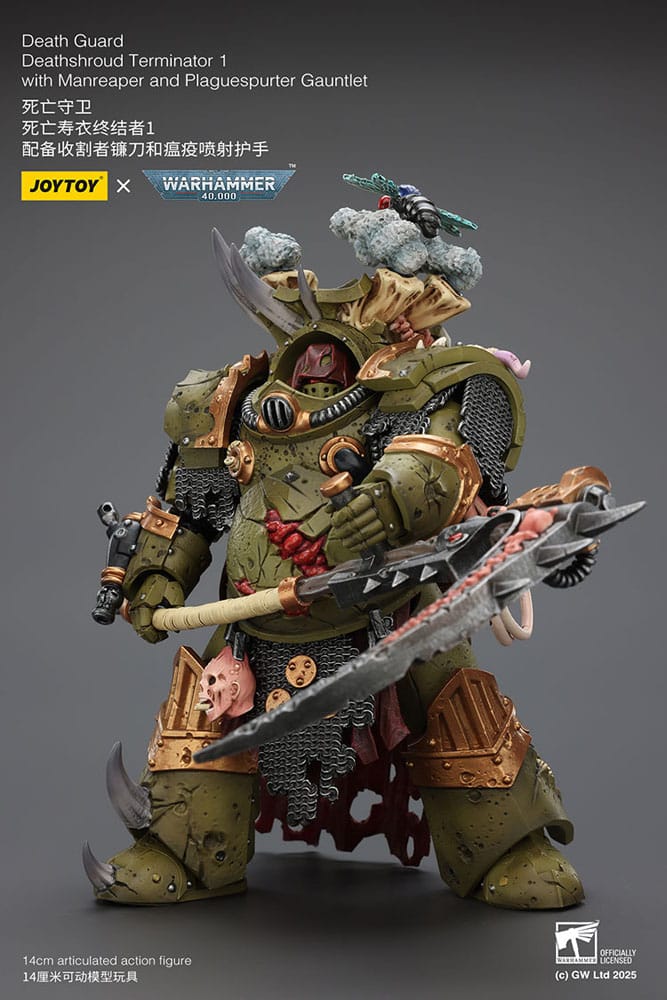 Warhammer 40k Action Figure 1/18 Death Guard Deathshroud Terminator 1 con Manreaper e Plaguespurter Gauntlet 14 cm