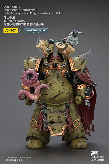 Warhammer 40k actiefiguur 1/18 Death Guard Deathshroud Terminator 2 met Manreaper en Plaguespurter handschoen 14 cm