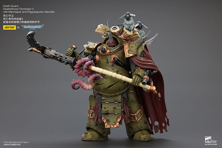 Warhammer 40k actiefiguur 1/18 Death Guard Deathshroud Terminator 2 met Manreaper en Plaguespurter handschoen 14 cm