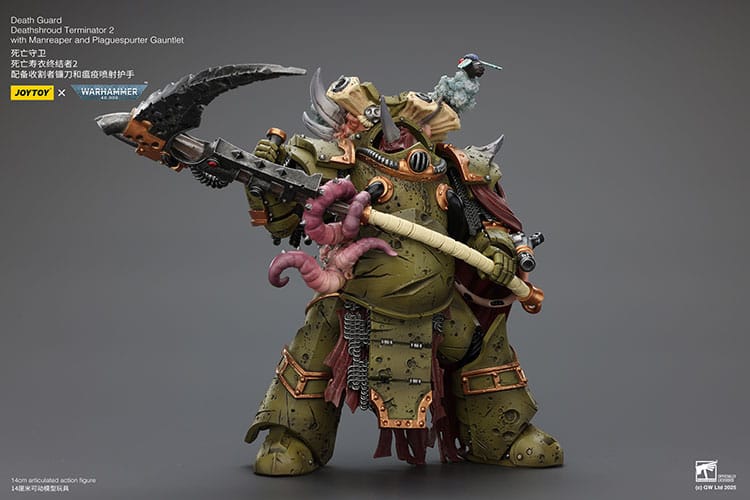 Warhammer 40k actiefiguur 1/18 Death Guard Deathshroud Terminator 2 met Manreaper en Plaguespurter handschoen 14 cm