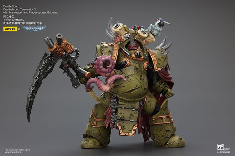 Warhammer 40k actiefiguur 1/18 Death Guard Deathshroud Terminator 2 met Manreaper en Plaguespurter handschoen 14 cm