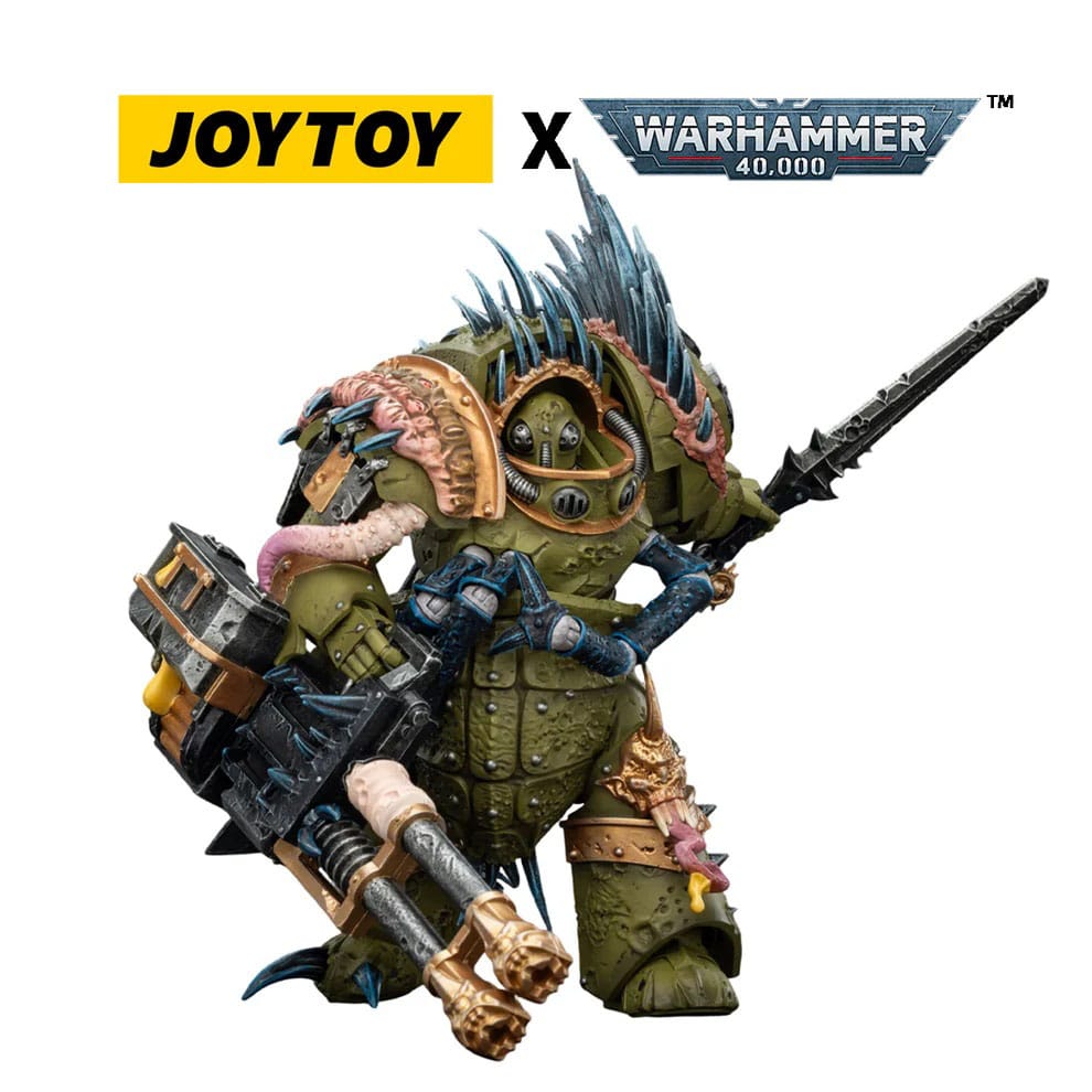 Warhammer 40 000 actionfigur Death Guard Blightlord Terminator 1 med Reaper Autocannon og Bubotic Blades 14 cm