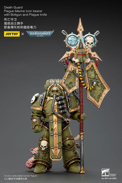Warhammer 40.000 Action Figure Death Guard Plague Marine Ikonbærer med Boltgun og Plague kniv 12 cm