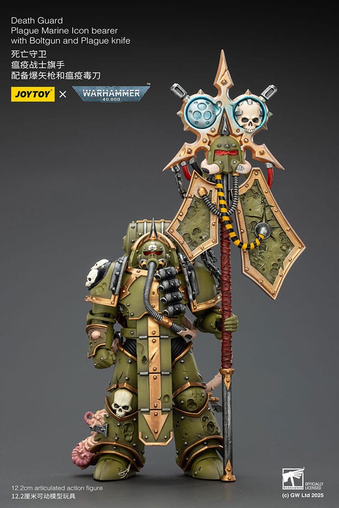 Warhammer 40.000 Action Figure Death Guard Plague Marine Ikonbærer med Boltgun og Plague kniv 12 cm