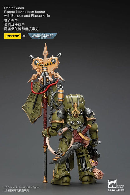Warhammer 40.000 Action Figure Death Guard Plague Marine Ikonbærer med Boltgun og Plague kniv 12 cm