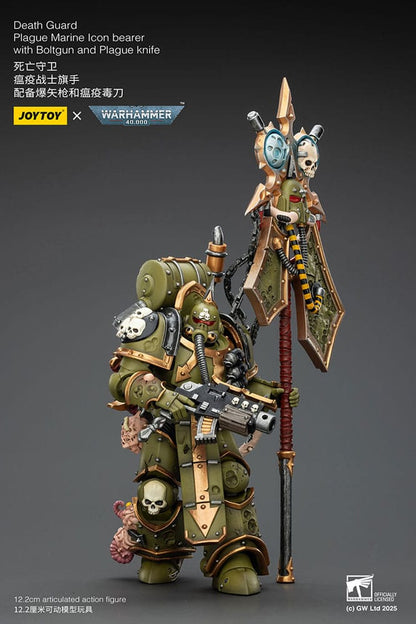 Warhammer 40.000 Action Figure Death Guard Plague Marine Ikonbærer med Boltgun og Plague kniv 12 cm