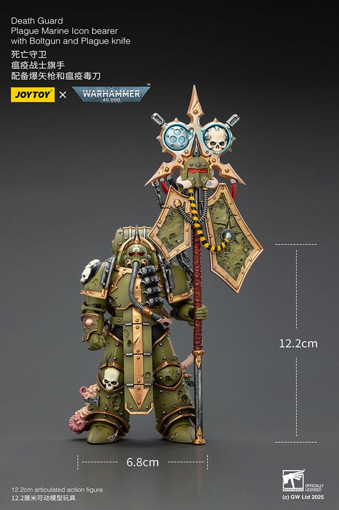 Warhammer 40.000 Action Figure Death Guard Plague Marine Ikonbærer med Boltgun og Plague kniv 12 cm