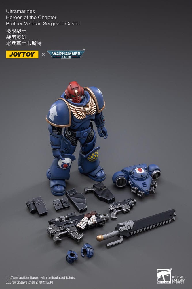 Warhammer 40K Action Figure 1/18 Héros ultramarines du chapitre Brother Veteran Sergeant Castor 12 cm