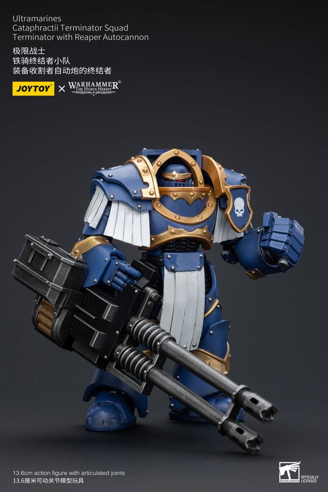 Warhammer Horus Heresy Action Bild 1/18 Uitramarines Cataphractii Terminator Squad Terminator med Reaper Autocannon 14 cm