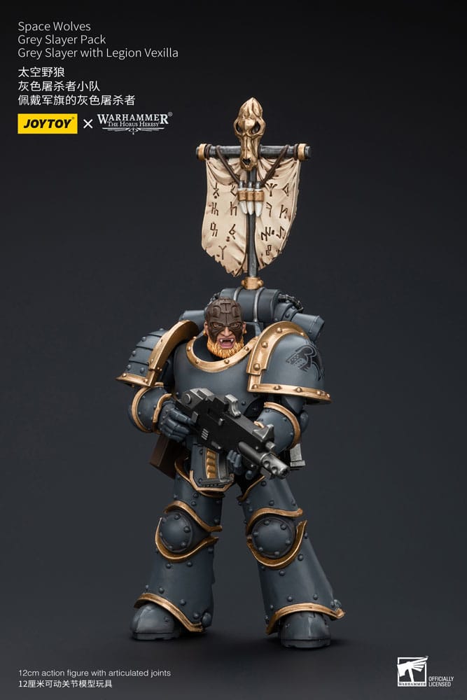 Warhammer the horus Heresy Action Şekil 1/18 Uzay Kurtları Gri Slayer Pack Gri Slayer Legion Vexilla 12 cm
