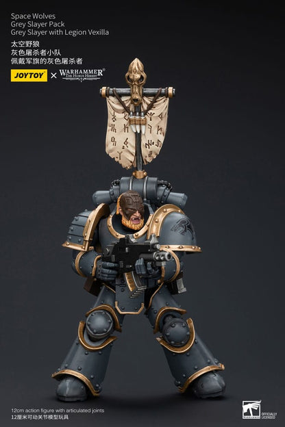 Warhammer the horus Heresy Action Şekil 1/18 Uzay Kurtları Gri Slayer Pack Gri Slayer Legion Vexilla 12 cm