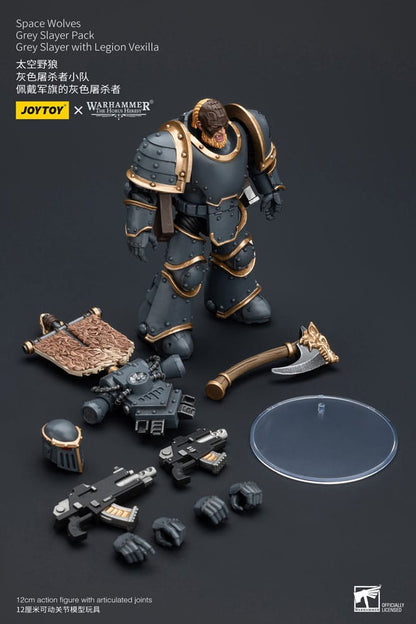 Warhammer the horus Heresy Action Şekil 1/18 Uzay Kurtları Gri Slayer Pack Gri Slayer Legion Vexilla 12 cm