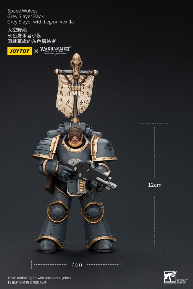 Warhammer the horus Heresy Action Şekil 1/18 Uzay Kurtları Gri Slayer Pack Gri Slayer Legion Vexilla 12 cm