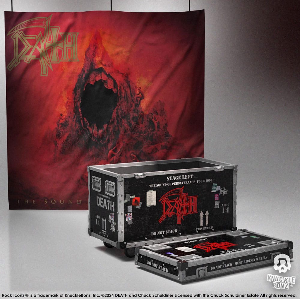 Death Rock Ikonz On Tour Road Case Statue + Scenebagtæppe Set The Sound of Perseverance Tour 1998