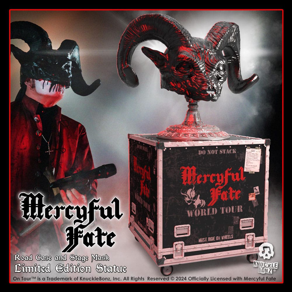 Mercyful Fate Rock Ikonz On Tour Estuche de carretera Conjunto de estatua y máscara de escenario Gira mundial