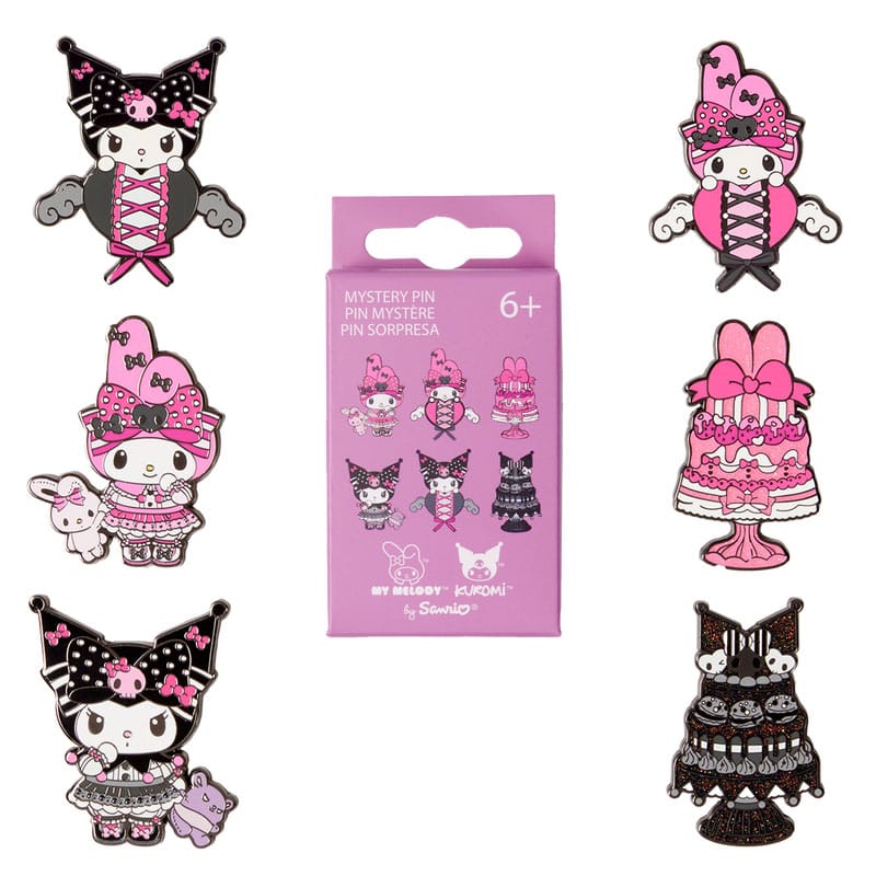 Paramount by Loungefly Emalj Pins Blind Box My Melody och Kuromi Rosa och Svart Sortiment (12)