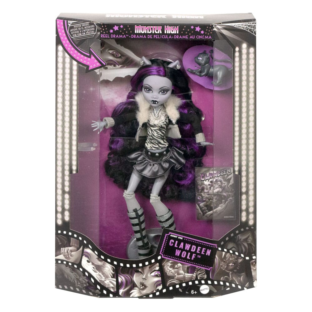 Monster High Reel Drama Doll Clawdeen Wolf in Schwarz und Weiß
