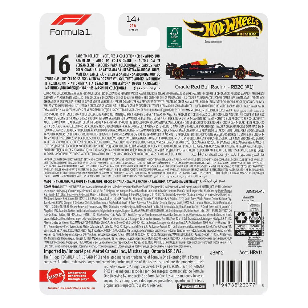 Veicolo pressofuso Premium Hot Wheels Formula 1 1/64 Oracle Red Bull Racing RB20 (#1) (Max Verstappen 2024)