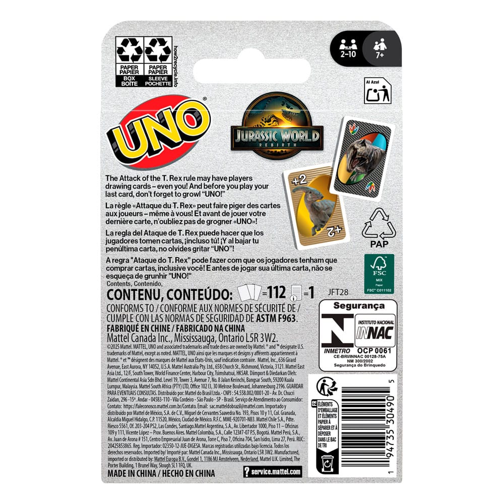 Jurassic World Rebirth Uno Card Game