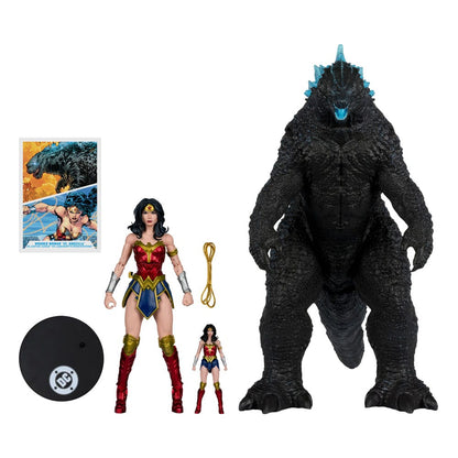 DC Liga pravde Monsterverse DC Multiverse akcijske figure 2 paketa Wonder Woman vs. Atomic Blast Godzilla 18 cm