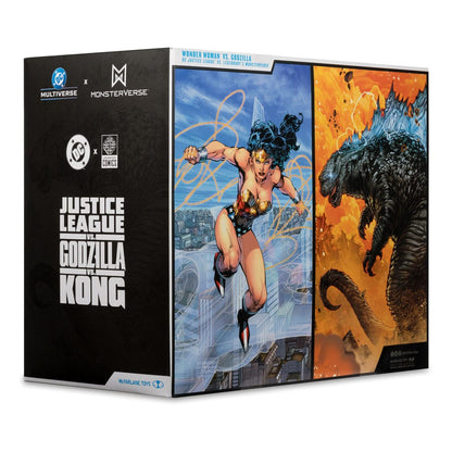 DC Liga pravde Monsterverse DC Multiverse akcijske figure 2 paketa Wonder Woman vs. Atomic Blast Godzilla 18 cm