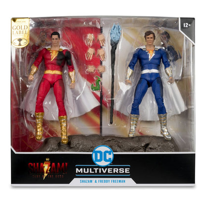 DC Multiverse Action Figures Pack od 2 Shazam (bitka oštećenja) i Freddie Freeman (zlatna naljepnica) 18 cm