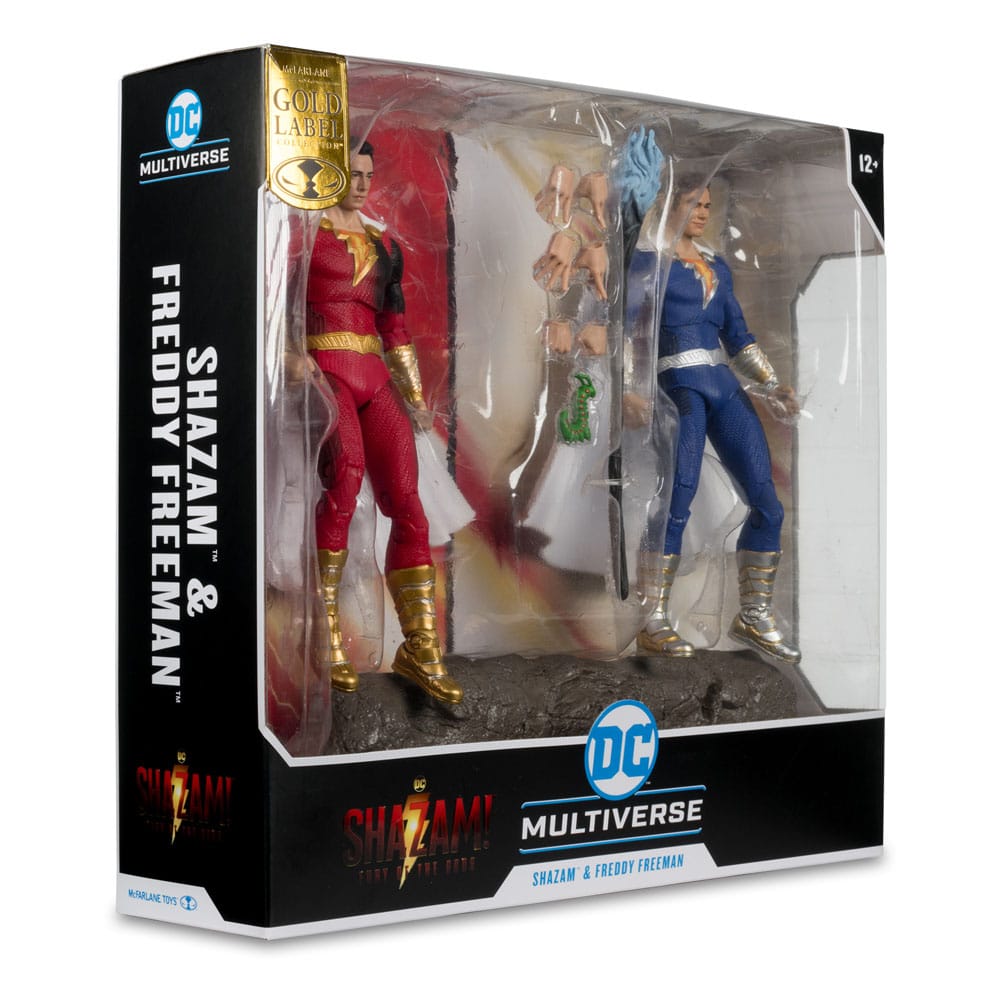 DC Multiverse Action Figures Pack od 2 Shazam (bitka oštećenja) i Freddie Freeman (zlatna naljepnica) 18 cm