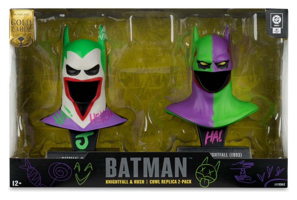 Batman DC Direct Mini Réplique 1/3 2-pack Batman Cowls Hush & Knightfall (Jokerized) (Gold Label) 18 cm