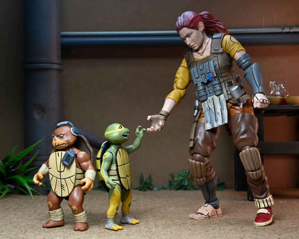 Figura de acción de Las Tortugas Ninja (The Last Ronin The Lost Years) Grammy April con Baby Yi y Moja 18 cm
