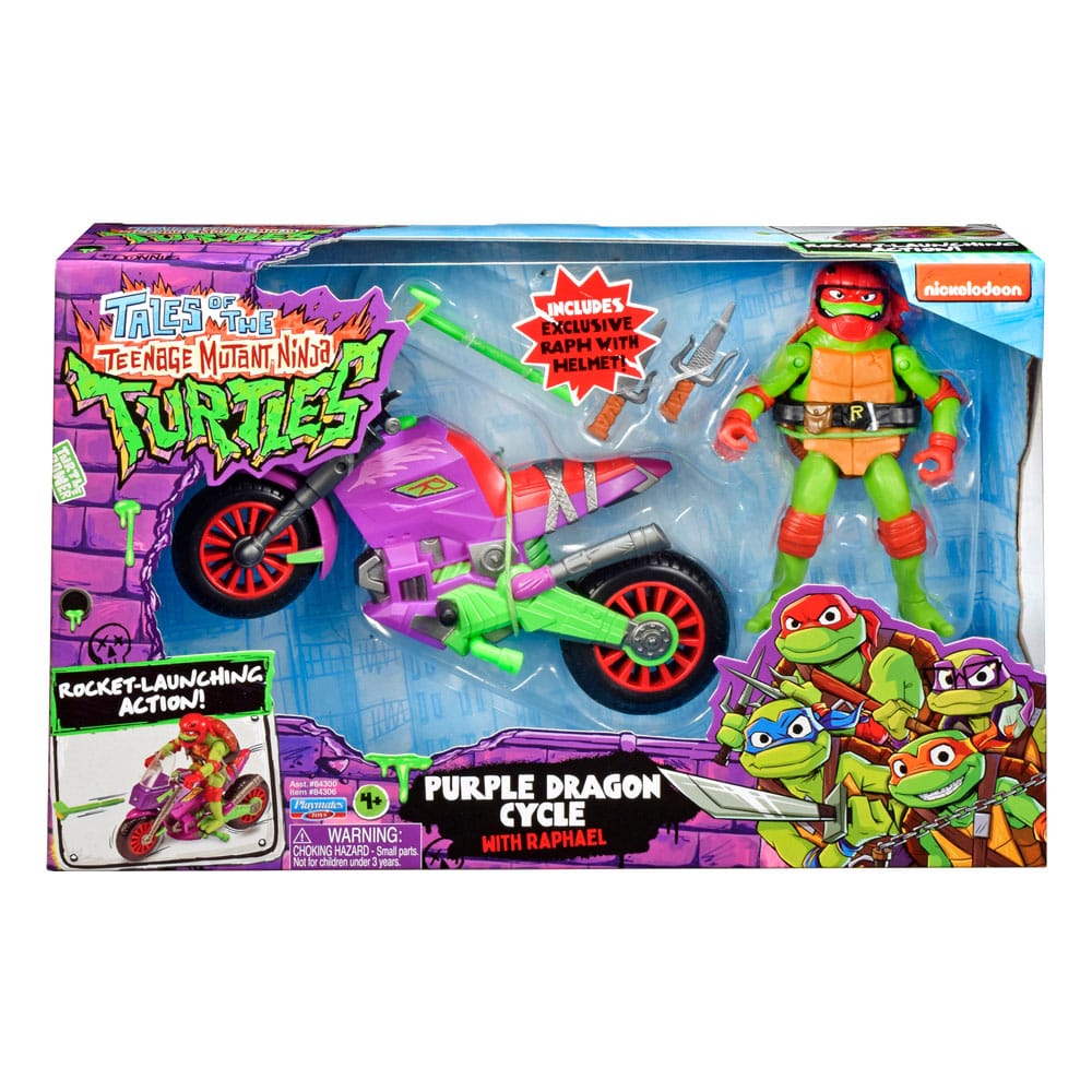 Geschichten der Teenager Mutant Ninja Turtles Actionfigur mit Fahrzeug Raphael & Purple Dragon 12 cm