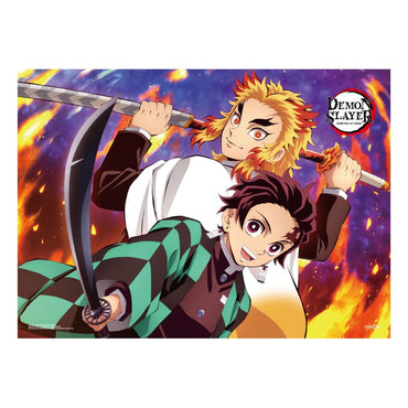 DEMON SLAYER: Kimetsu No Yaiba Tessuto Poster Tanjiro e Kyojuro Rengoku 84 X 118 cm