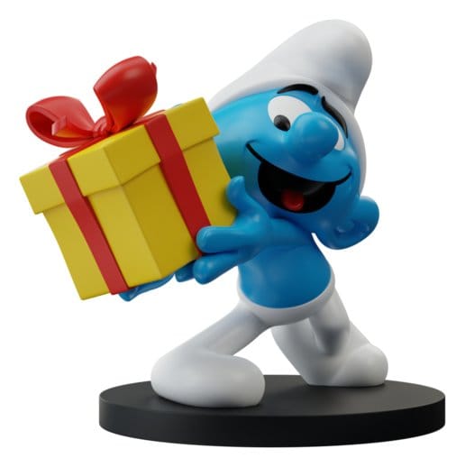 Smurfarna Staty Jokey Smurf med present 10 cm