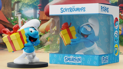 Smurfarna Staty Jokey Smurf med present 10 cm