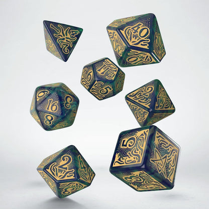 Call of Cthulhu 7. udgave terningsæt med 7 blå-grøn og guld