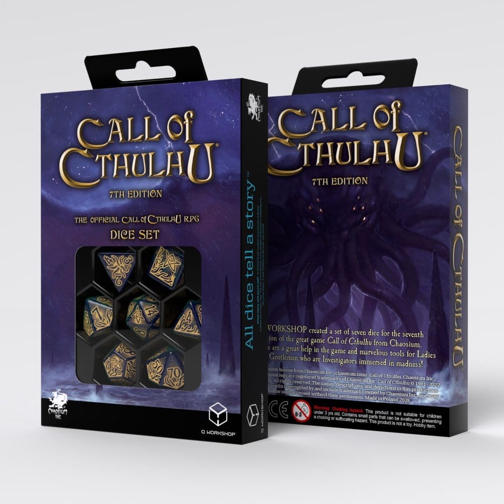 Call of Cthulhu 7. udgave terningsæt med 7 blå-grøn og guld